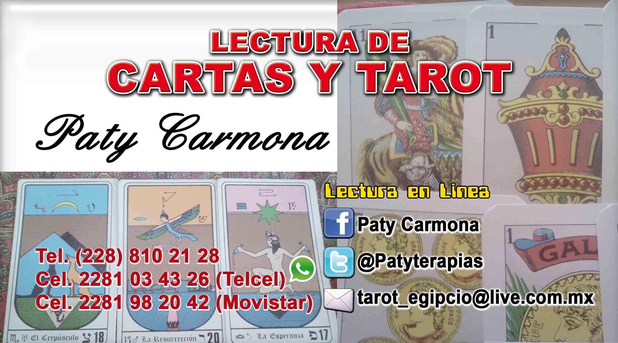 LECTURA DE CARTAS Y TAROT PATY CARMONA